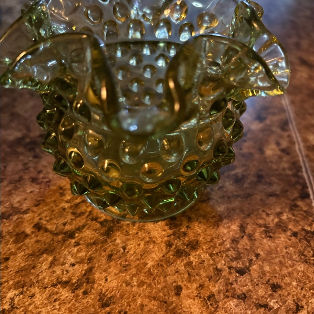 Green Hobnail Glass Decorative Vase - Unbranded